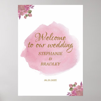 Dusty Pink Elegant Floral Wedding Welcome Sign