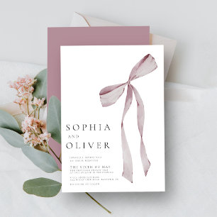 Dusty Pink Elegant Hand Drawn Bow Wedding Invitation