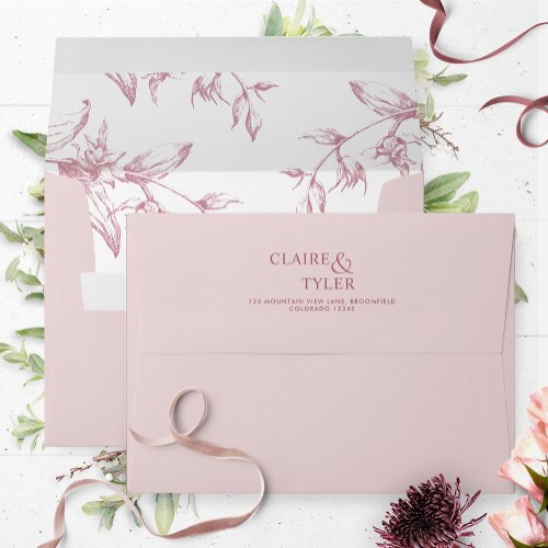 Dusty Pink Elegant Modern Formal Floral Wedding Envelope