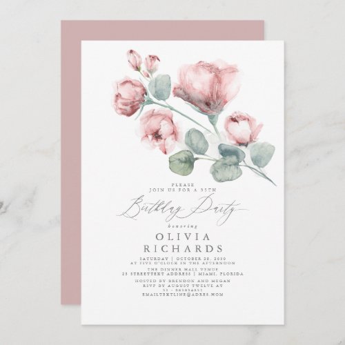 Dusty Pink Elegant Romantic Floral Birthday Invitation