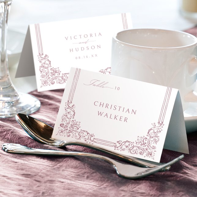 Dusty Pink Elegant Vintage Foldable Place Card (Dusty Pink Elegant Vintage Foldable Place Card)