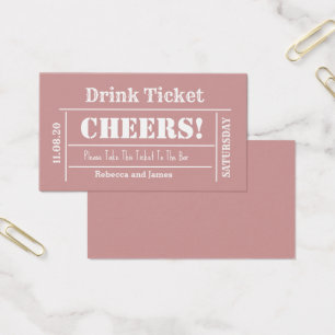 Dusty Pink Elegant Wedding Free Drink Ticket