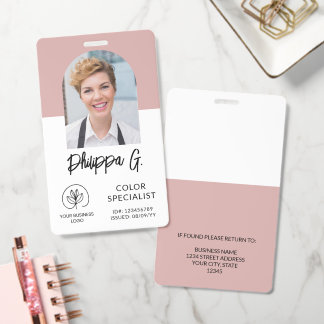 Dusty Pink Employee ID with Photo & Logo Badge