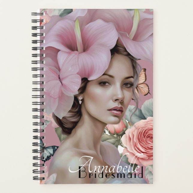  Dusty Pink Ethereal Floral Art Bridesmaid  Planner (Front)