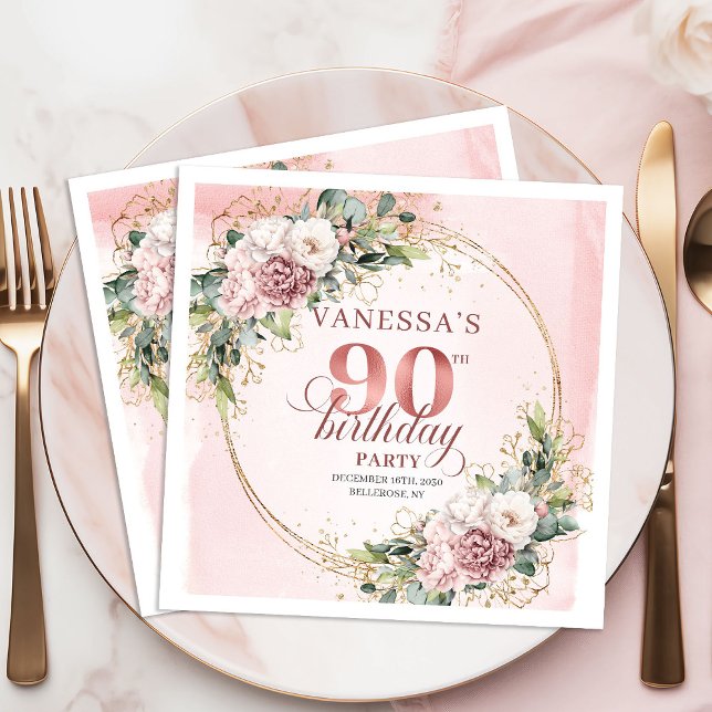 Dusty Pink Eucalyptus Boho 90th Birthday Party   Napkins (Dusty Pink Eucalyptus Boho 90th Birthday Party Napkins)