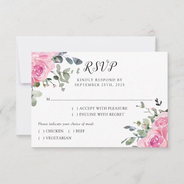 Dusty Pink Eucalyptus Botanical Wedding RSVP Card (Front)
