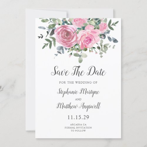 Dusty Pink Eucalyptus Botanical Wedding Save The Date