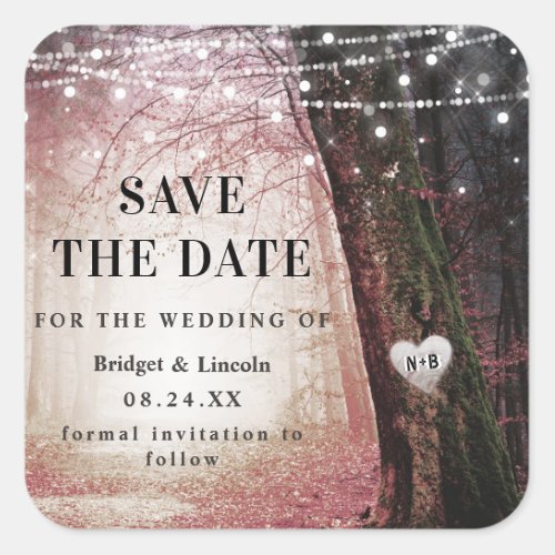 Dusty Pink Evermore Enchanted Forest Save The Date Square Sticker