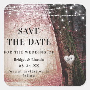 Dusty Pink Evermore Enchanted Forest Save The Date Square Sticker