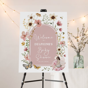 Dusty Pink Fairy Wildflower Baby Shower Welcome Foam Board