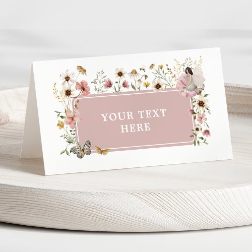 Dusty Pink Fairy Wildflower Birthday Food Label Place Card