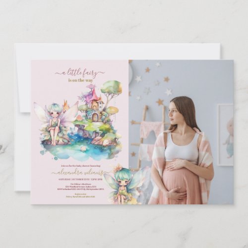 Dusty Pink Fairy Wildflower Girl Photo Baby Shower Invitation