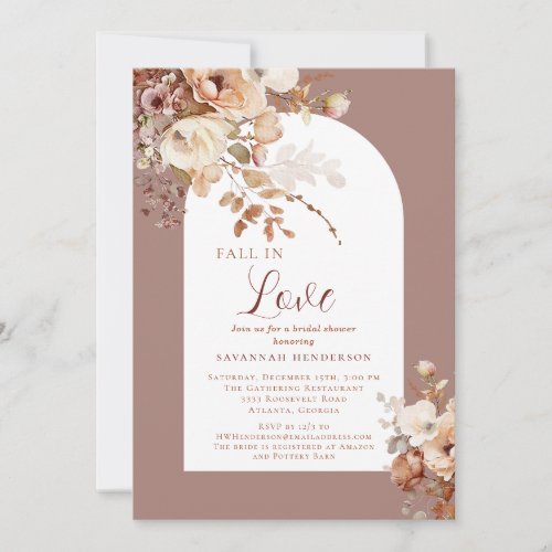 Dusty Pink Fall In Love Floral Bridal Shower Invitation