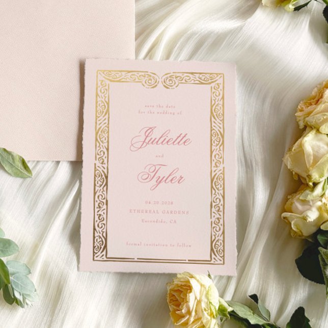 Dusty Pink Faux Foil Wedding Save The Date Card (Creator Uploaded)