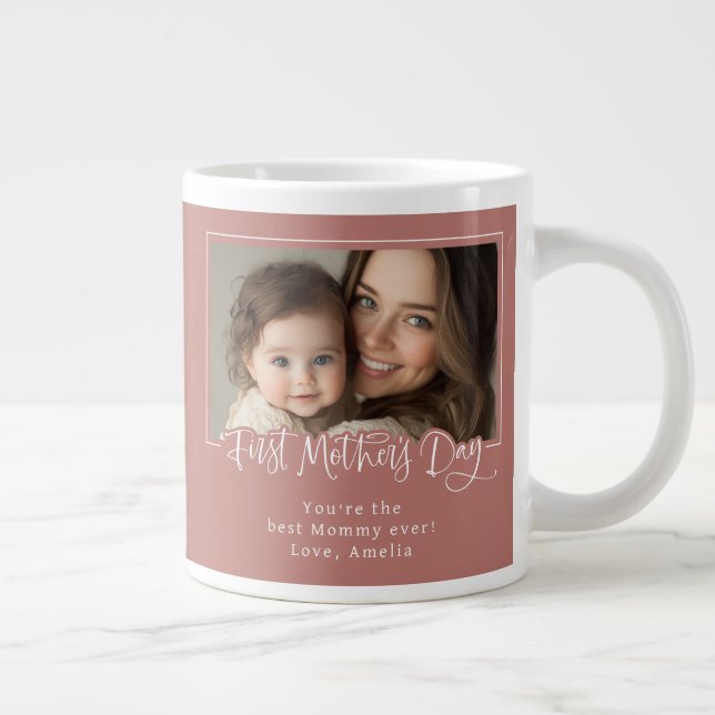 Dusty Pink First Mother's Day Photo  Giant Coffee Mug (Right)