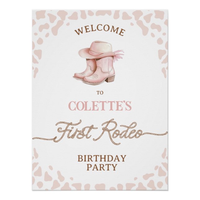 Dusty Pink First Rodeo 1st Birthday Welcome Sign (Front)