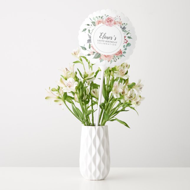 Dusty Pink Floral 100th Birthday Thank You Balloon (Vase)