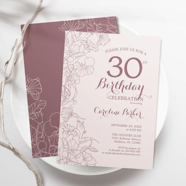 Dusty Pink Floral 30th Birthday Party Invitation (Creator Uploaded)