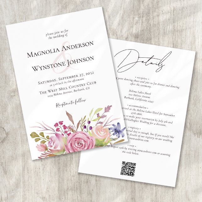 Dusty Pink Floral All in One Wedding Invitation (Creator Uploaded)