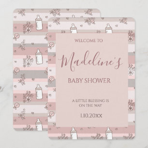 Dusty Pink  Floral Baby Bottle Girl Baby Shower Invitation