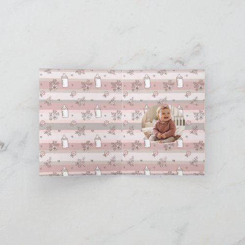 Dusty Pink Floral Baby Girl Photo  Thank You Card