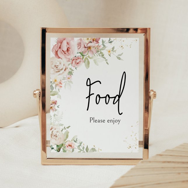 Dusty Pink Floral Baby Shower Food Poster (Dusty Pink Floral Greenery Baby Shower Food Sign)