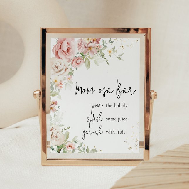 Dusty Pink Floral Baby Shower Mom Osa Bar Poster (Dusty Pink Floral Greenery Baby Shower Mom Osa Bar Sign)