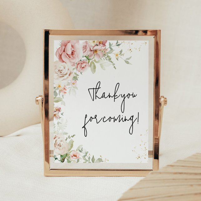 Dusty Pink Floral Baby Shower Thank you for Coming Poster (Dusty Pink Floral Greenery Baby Shower Thank you for Coming Sign)