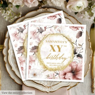 Dusty Pink Floral Boho 80 Birthday Napkins Custom