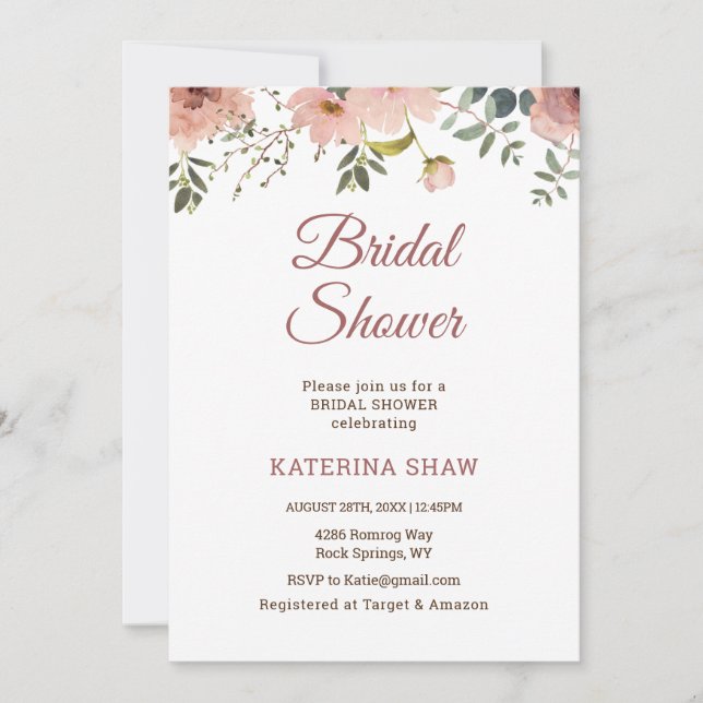 Dusty Pink Floral boho Bridal Shower Invitation (Front)