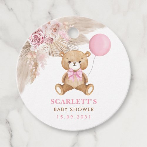 Dusty Pink Floral Boho Teddy Bear Baby Shower Favor Tags