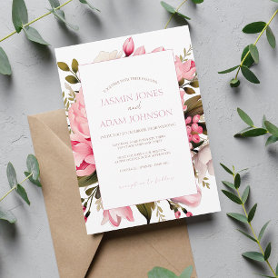 Dusty Pink Floral Border Wedding Invitation