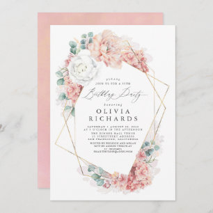 Dusty Pink Floral Botanical Elegant Birthday Invit Invitation
