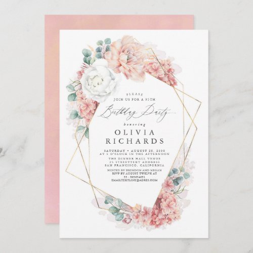 Dusty Pink Floral Botanical Elegant Birthday Invit Invitation