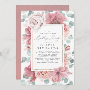 Dusty Pink Floral Botanical Elegant Birthday Invitation
