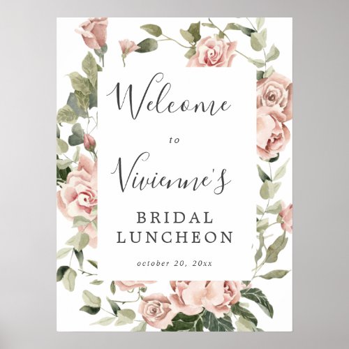 Dusty Pink Floral Bridal Luncheon Welcome Sign