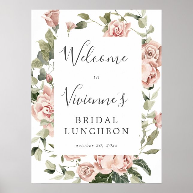 Dusty Pink Floral Bridal Luncheon Welcome Sign (Front)