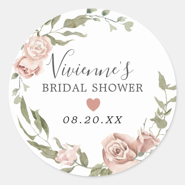 Dusty Pink Floral Bridal Shower Envelope Seal (Front)