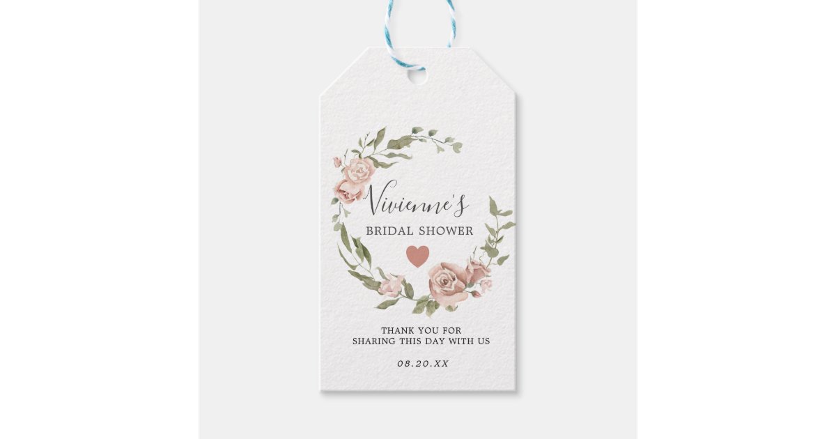 Dusty Pink Floral Bridal Shower Favor Gift Tags | Zazzle