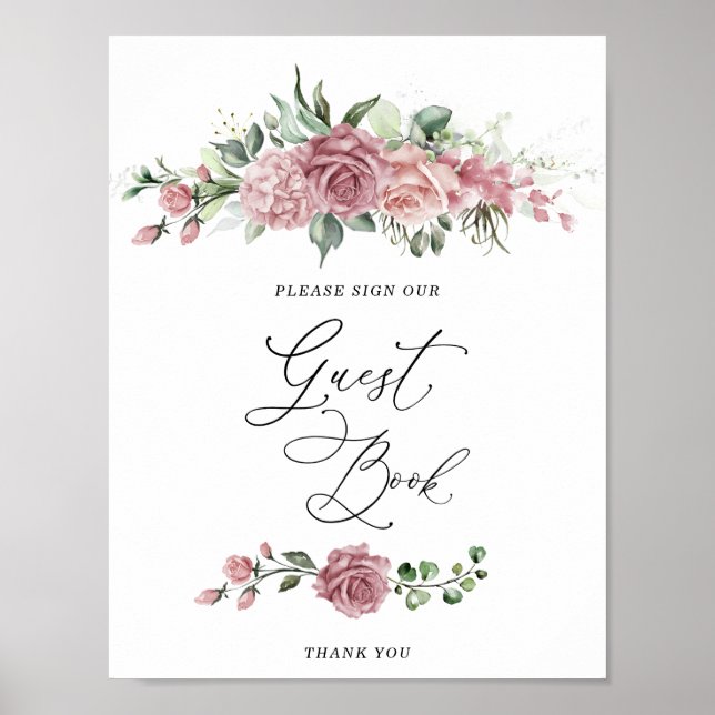  Dusty Pink Floral Bridal Shower Guest Book (Front)