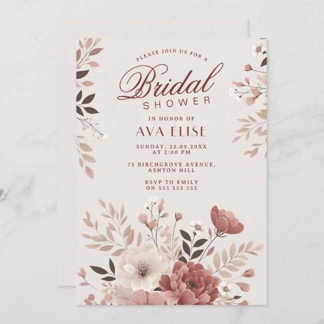 Dusty Pink Floral Bridal Shower Invitation (Front/Back)