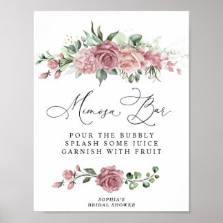 Dusty Pink Floral Bridal Shower Mimosa Bar Poster