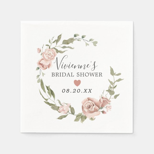 Dusty Pink Floral Bridal Shower Napkins (Front)