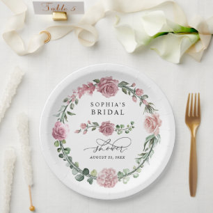 Dusty Pink Floral Bridal Shower Paper Plates