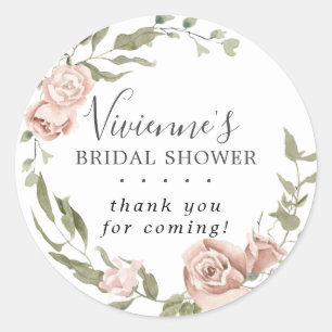 Dusty Pink Floral Bridal Shower Thank You Classic Round Sticker