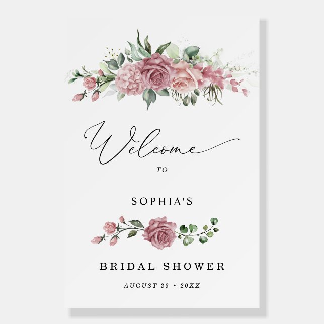 Dusty Pink Floral Bridal Shower Welcome  Foam Board (Front)