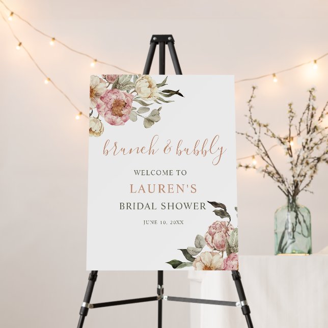Dusty Pink Floral Bridal Shower Welcome Sign (In Situ (Stand))