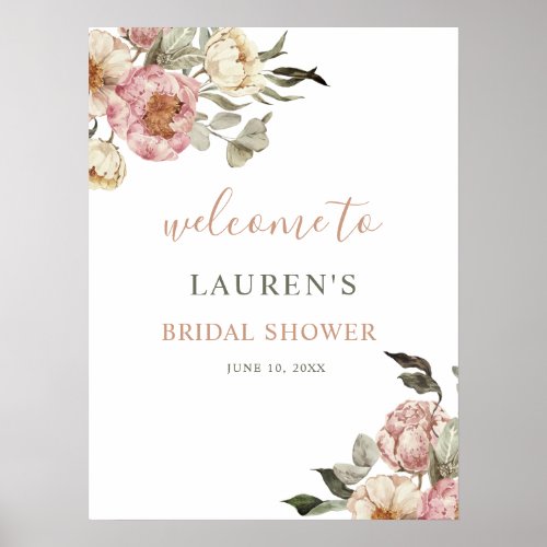 Dusty Pink Floral Bridal Shower Welcome Sign