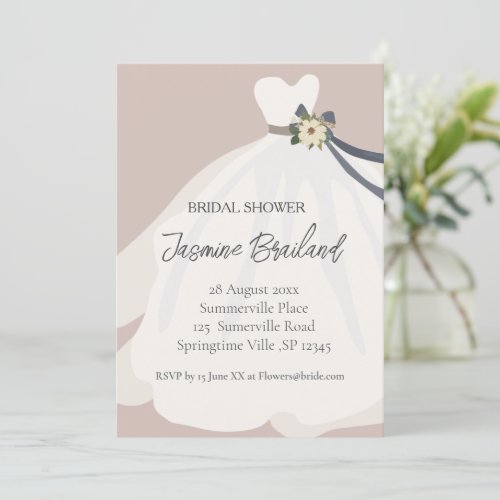 Dusty Pink Floral Bride Gown Bridal Shower  Invitation