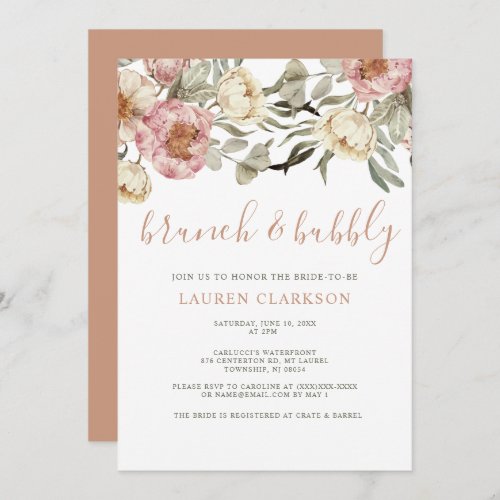 Dusty Pink Floral Brunch Bridal Shower  Invitation